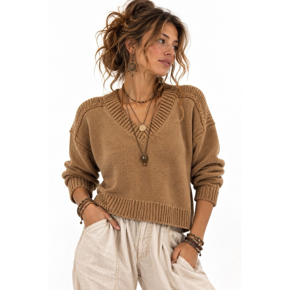 NWT American Eagle Relaxed Knit Sweater S Brown Oversized Boxy Boho Grunge Fairy